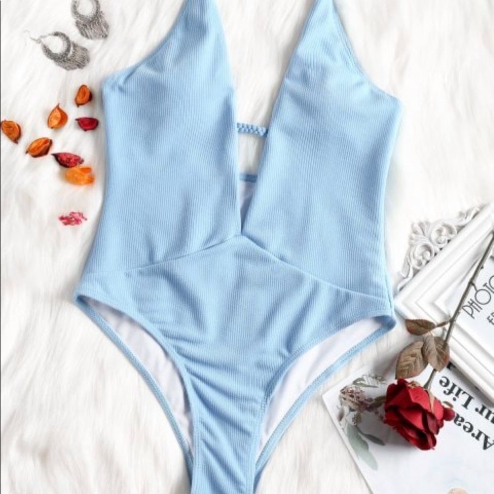 Blue one piece swim suit